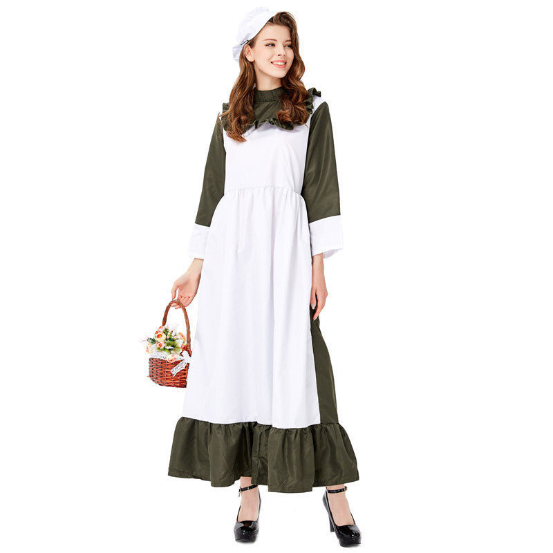 Buy Halloween Dark Green Maid Servant Chef Costume European And American Farm Estate Butler Cosplay Stage Wear online at Fashionner