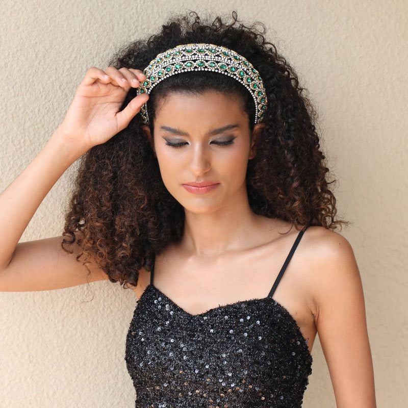 Heavy craftsmanship Baroque crystal headband with retro glass inlaid diamond hair accessories - Fashionner