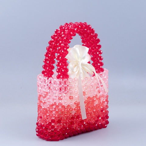 Sac à main tissé à perles fait main, sac à bandoulière carré dégradé rouge en cristal, à la mode et polyvalent pour femme