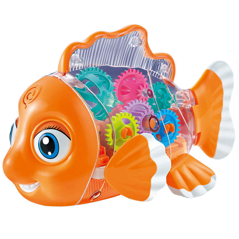 Electrical Universal Driving Walking Animal Toy Plastic Rotating Transparent Pinion Gear Fish with Dazzling Flash Light Music - Fashionner