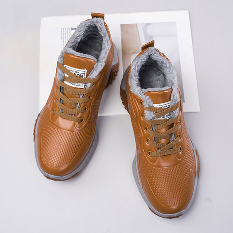 Single Cotton Casual Shoes Of The Same Style Men's Winter New Thickened Thermal Leather Shoes Fashion Korean Leather Plush Shoes - Fashionner