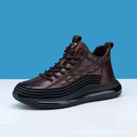 New Size 48 High Top Pu Embossed Casual Sports Elastic Band Fashion Mens Shoe - Fashionner