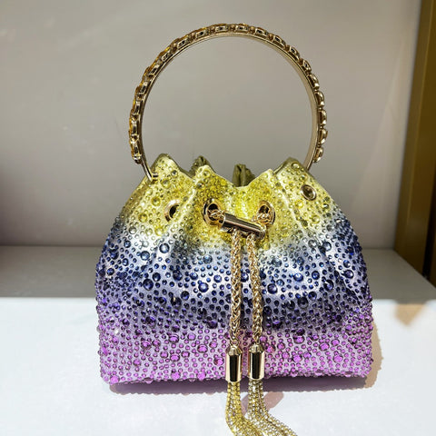 Water bucket bag, colorful drawstring, hot diamond bag, one shoulder crossbody handbag