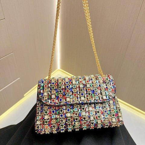 Sac à bandoulière simple et tendance pour femme, petit sac de dîner incrusté de diamants