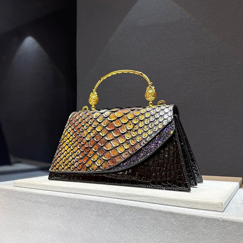 Snake grain leather fashionable portable trapezoid bag single shoulder crossbody bag