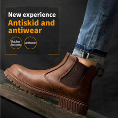 Construction Site Cowhide Breathable Waterproof Anti Smashing Welder Shoes Wear Resistant Safety Work Boots - Fashionner