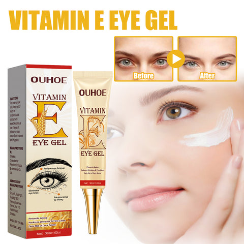 Crème Contour des Yeux à la Vitamine E, Atténue Cernes et Pattes d'Oie, Raffermit et Hydrate