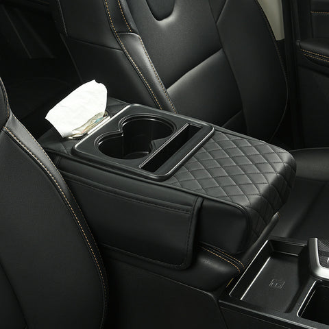 Car Armrest Pad Multi-Functional Cup Holder Car Tissue Box Automotive Interior Leather Armrest Riser Pad