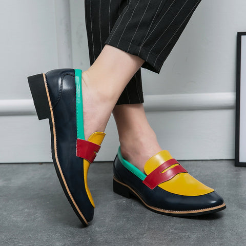 Men's Casual Large Size 48 Colorful British Leather Shoes Trendy Pointed Toe Trend Shoes - Fashionner