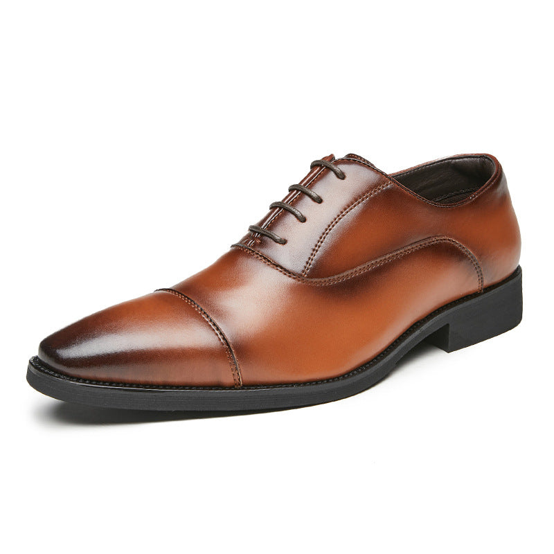 New lace-up pointed soft soled three-joint leather height-increasing Business men's Oxford Dress Shoes - Fashionner