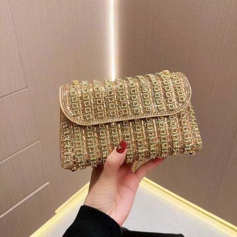 Sac à bandoulière simple et tendance pour femme, petit sac de dîner incrusté de diamants