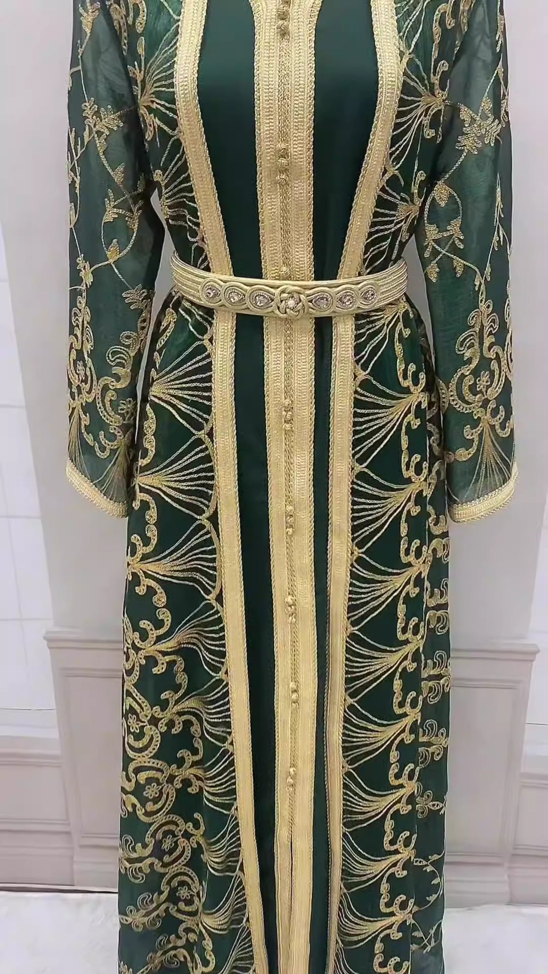 Muslim robe women's embroidered long cardigan two-piece set temperament dress - Fashionner