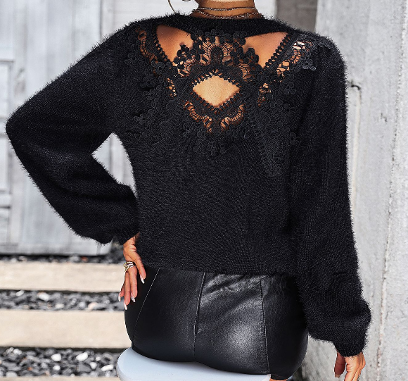 Pattern pattern women's knitted sweater round neck long sleeved pullover sweater for women - Fashionner
