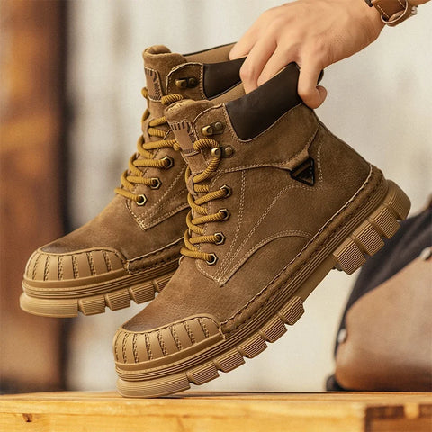 Buy Custom Logo Casual Genuine Leather Martin Boots Men Fashion Designer Winter Chunky Shoes Hiking Chukka Boots online at Fashionner.