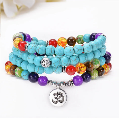Buy 108 Beads Necklace Natural Turquoise Stone Bracelet Necklace Spiritual Healing Gemstone Beads Necklace online at Fashionner.