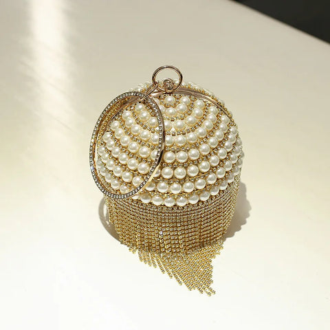 Buy Young Lady Bling Bling Round Pearl Hand Bags For Ladies Evening Diamond Handbags Women Party Purses online at Fashionner.