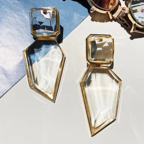 Buy Kaimei Fashion Exaggerated Geometric Acrylic Earrings Big Bohemian Transparent Irregular Gold Resin Dangle Earrings Women online at Fashionner.