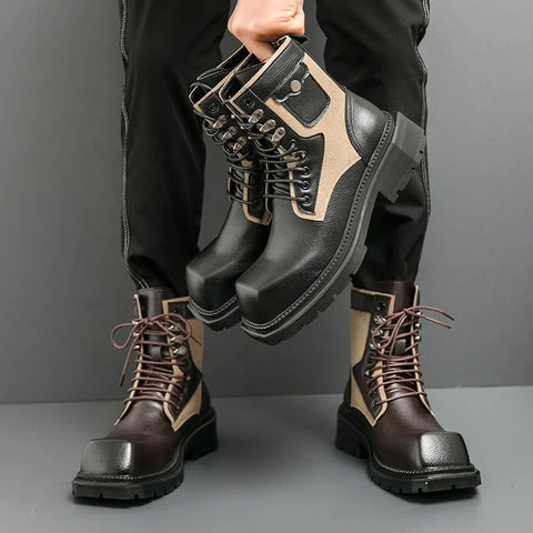 Buy Custom Logo Square Toe Chunky Platform Martin Chukka Boots Men Big Size Fashion Motorcycle Boots online at Fashionner.
