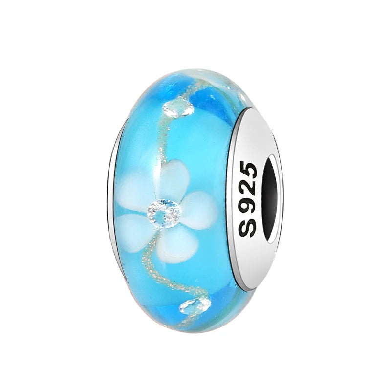 Buy Real 925 Sterling Silver Navy Blue Murano Glass Beads With Ripple Charms For Bracelet Women Jewelry Making online at Fashionner.
