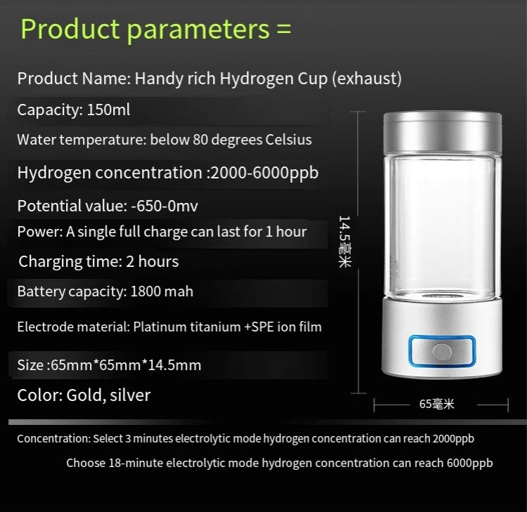 Water Ionizer - Alkaline Water Ionizer - Hydrogen Water Bottle Generator For Home Office & Home