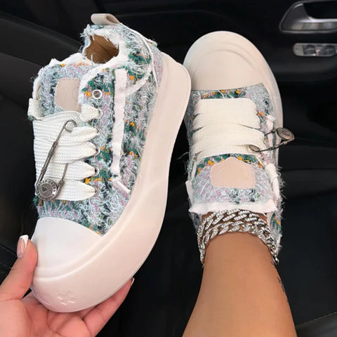Buy Designer Sneakers Retro Classic Denim Blue Thick Bottom Shoes New Fringe Sexy Women Shoes Canvas Sneakers online at Fashionner.