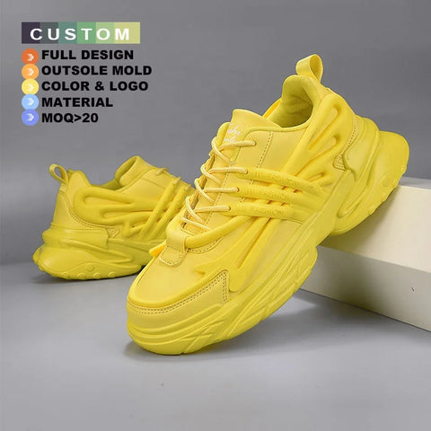 Buy High Quality Men Casual Chunky Sneakers Yellow Running Custom Shoes Manufacturers Custom Logo Shoes online at Fashionner.