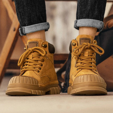 Buy Custom Logo Casual Genuine Leather Martin Boots Men Fashion Designer Winter Chunky Shoes Hiking Chukka Boots online at Fashionner.