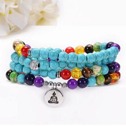 Buy 108 Beads Necklace Natural Turquoise Stone Bracelet Necklace Spiritual Healing Gemstone Beads Necklace online at Fashionner.