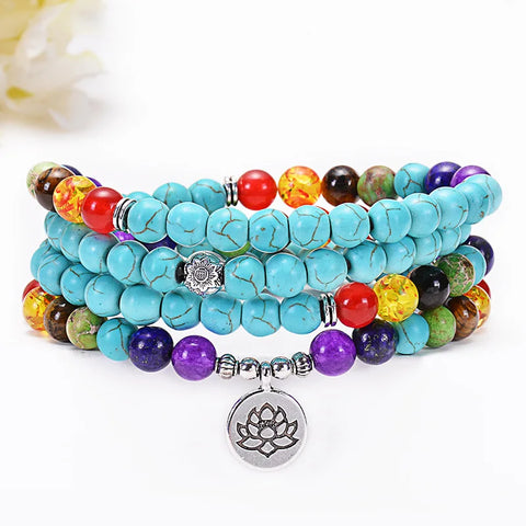 Buy 108 Beads Necklace Natural Turquoise Stone Bracelet Necklace Spiritual Healing Gemstone Beads Necklace online at Fashionner.