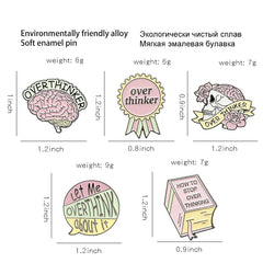 Gifts Overthinker Enamel Pin Custom Overthinking Award Brain Skull Book Brooches Bag Lapel Pin Cartoon Badge Jewelry Gift for Friends - Fashionner