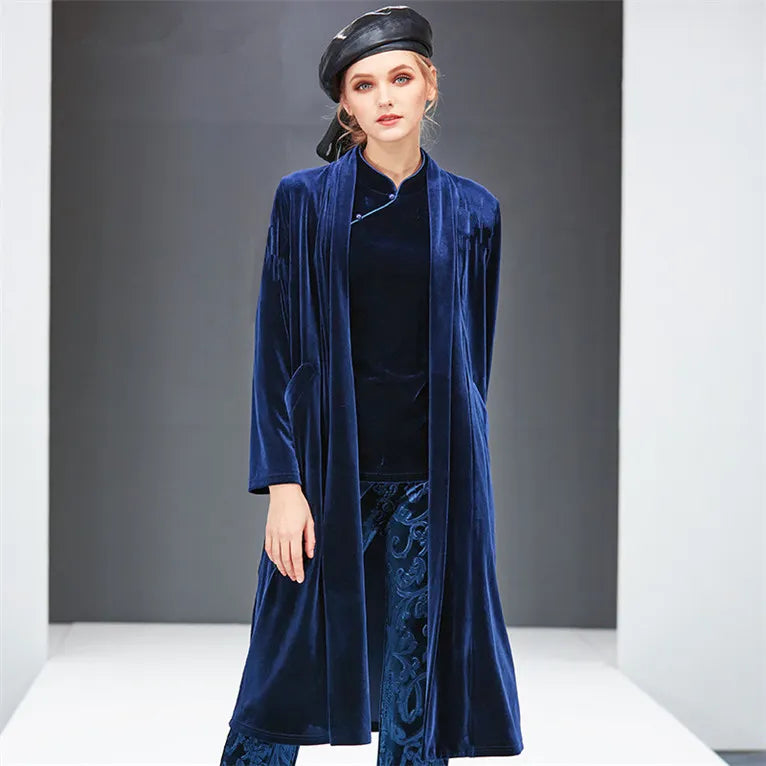 Autumn Winter Coat Women 2023 Casual Solid velour Jackets Winter Elegant Long velvet Coat abrigos mujer invierno trench coat - Fashionner
