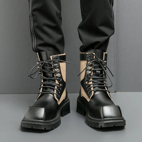 Buy Custom Logo Square Toe Chunky Platform Martin Chukka Boots Men Big Size Fashion Motorcycle Boots online at Fashionner.