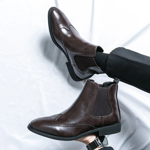 Buy Custom Logo Western Chelsea Boots Mens Shoes Low Heels Big Size Casual Ankle Boots For Men online at Fashionner.
