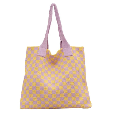 Buy China Manufacturers Customize Checkered Knitted Hand Bag Luxury Women Tote Handbag For Shopping online at Fashionner.