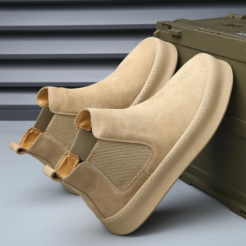 Buy Custom Logo Suede Leather Ankle Chelsea Boots Mens Casual Dress Shoes Flat Chukka Boots For Men online at Fashionner.