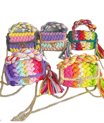 Buy High Quality Handmade Woven Bag Colorful Crossbody Bag Exquisite Hand Hook Handbag Fashion Trend Women Knitted Bag online at Fashionner.