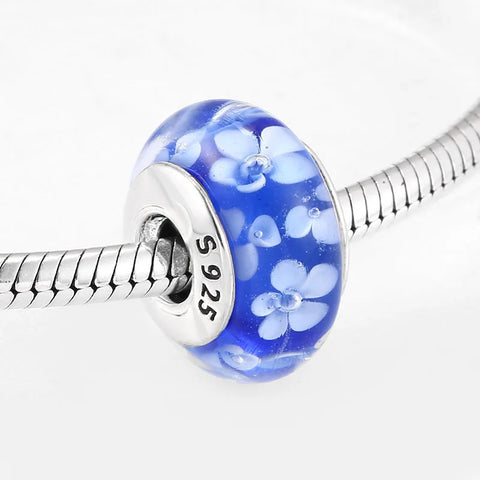 Buy Real 925 Sterling Silver Navy Blue Murano Glass Beads With Ripple Charms For Bracelet Women Jewelry Making online at Fashionner.