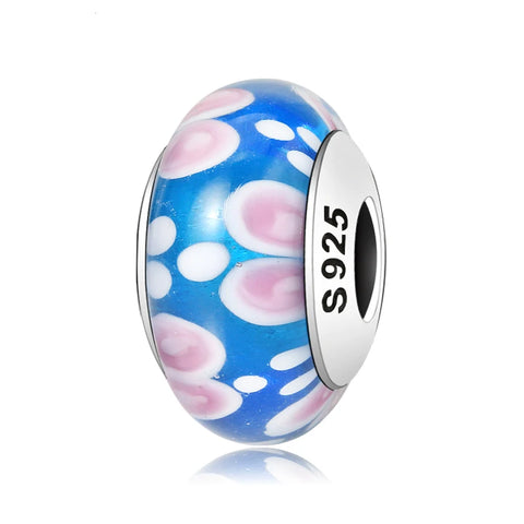 Buy Real 925 Sterling Silver Navy Blue Murano Glass Beads With Ripple Charms For Bracelet Women Jewelry Making online at Fashionner.