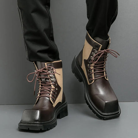 Buy Custom Logo Square Toe Chunky Platform Martin Chukka Boots Men Big Size Fashion Motorcycle Boots online at Fashionner.