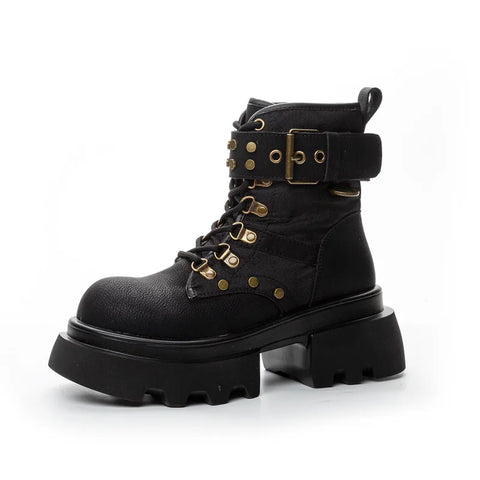 Buy Custom Logo Genuine Leather Platform Boots Women Shoes Ladies Ankle Bootie Motorcycle Boots online at Fashionner.