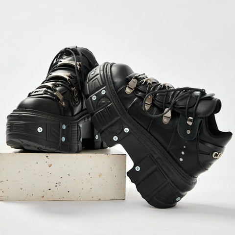 Buy New Women Shoes Punk Style Lace-Up Heel Height Platform Shoes Woman Gothic Ankle Rock Boots Metal Decor Woman Sneakers online at Fashionner.