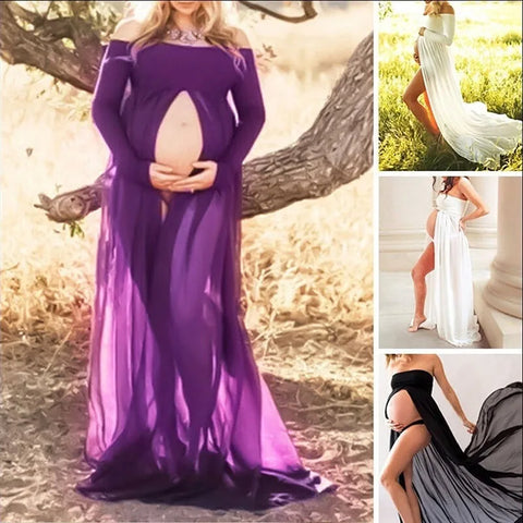 Pregnant Woman Photo Dress Solid Color Tube Top Stitching Front Slit Long Dress Pregnant Woman Jumpsuit Mopping Floor Long Dress - Fashionner