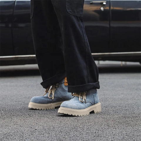 Buy Custom Logo Canvas Martin Boots Shoes Men Fashion Design Chunky Platform Winter Casual Ankle Boots online at Fashionner.