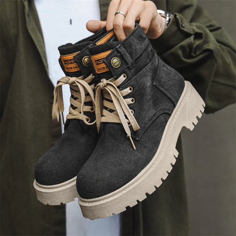 Buy Custom Logo Canvas Martin Boots Shoes Men Fashion Design Chunky Platform Winter Casual Ankle Boots online at Fashionner.