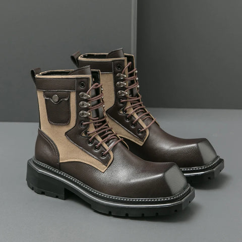 Buy Custom Logo Square Toe Chunky Platform Martin Chukka Boots Men Big Size Fashion Motorcycle Boots online at Fashionner.