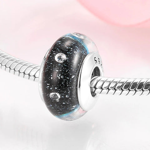 Buy Real 925 Sterling Silver Navy Blue Murano Glass Beads With Ripple Charms For Bracelet Women Jewelry Making online at Fashionner.
