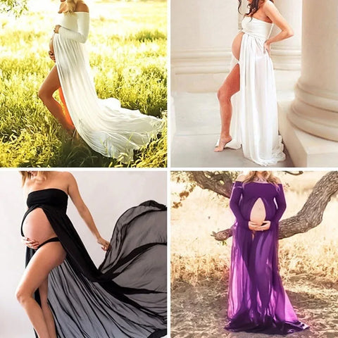 Pregnant Woman Photo Dress Solid Color Tube Top Stitching Front Slit Long Dress Pregnant Woman Jumpsuit Mopping Floor Long Dress - Fashionner
