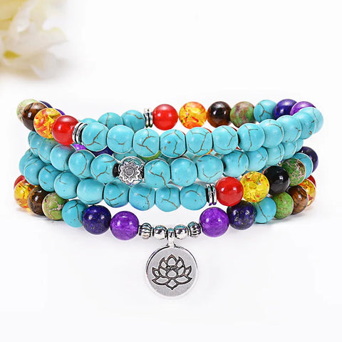 Buy 108 Beads Necklace Natural Turquoise Stone Bracelet Necklace Spiritual Healing Gemstone Beads Necklace online at Fashionner.