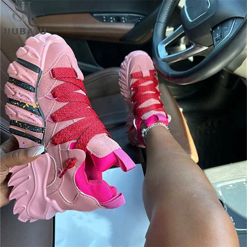 Buy Sneakers Women Thick Sole Sport Shoes Pink Fashion Casual Lace Up Shoes online at Fashionner.