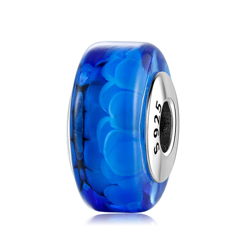Buy Real 925 Sterling Silver Navy Blue Murano Glass Beads With Ripple Charms For Bracelet Women Jewelry Making online at Fashionner.